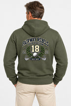 Sweat de golf homme vert olive à capuche, grand imprimé « Fairway Rebels 18 » au dos