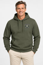 Sweat de golf homme vert olive à capuche, logo « Fairway Rebels 18 » poitrine, poche kangourou