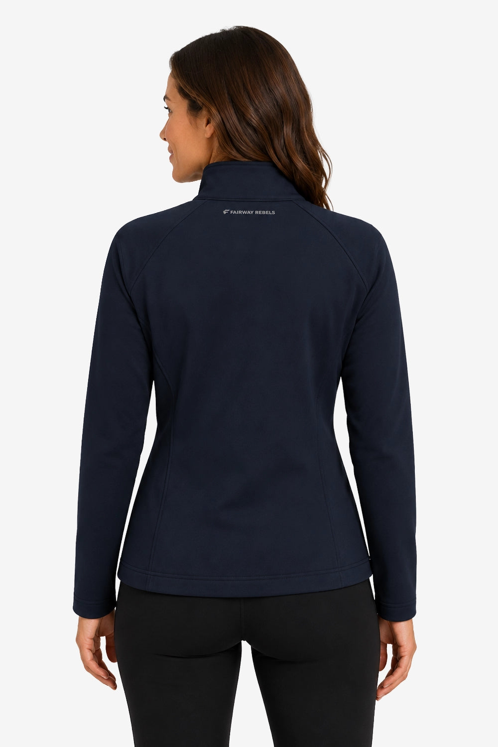 Veste de golf déperlante femme bleu marine, fermeture zippée et col montant.