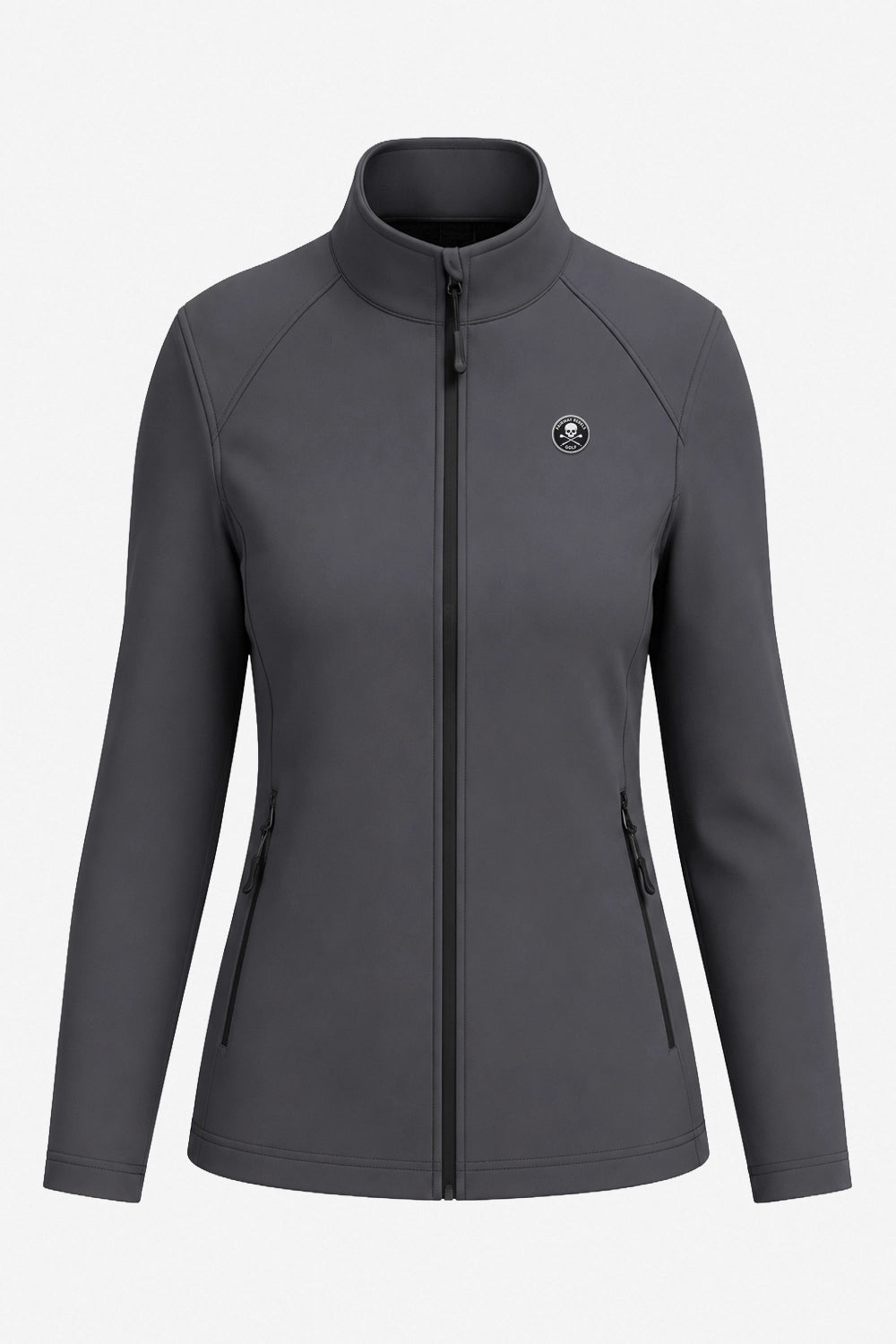 Veste de golf déperlante pour femme gris graphite, fermeture zippée intégrale, col montant.