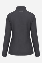 Veste de golf déperlante grise femme, vue dos, col montant et lignes cintrées.