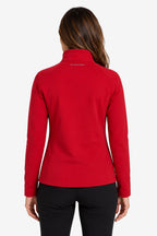 Veste de golf déperlante femme rouge, vue arrière, col montant zippé