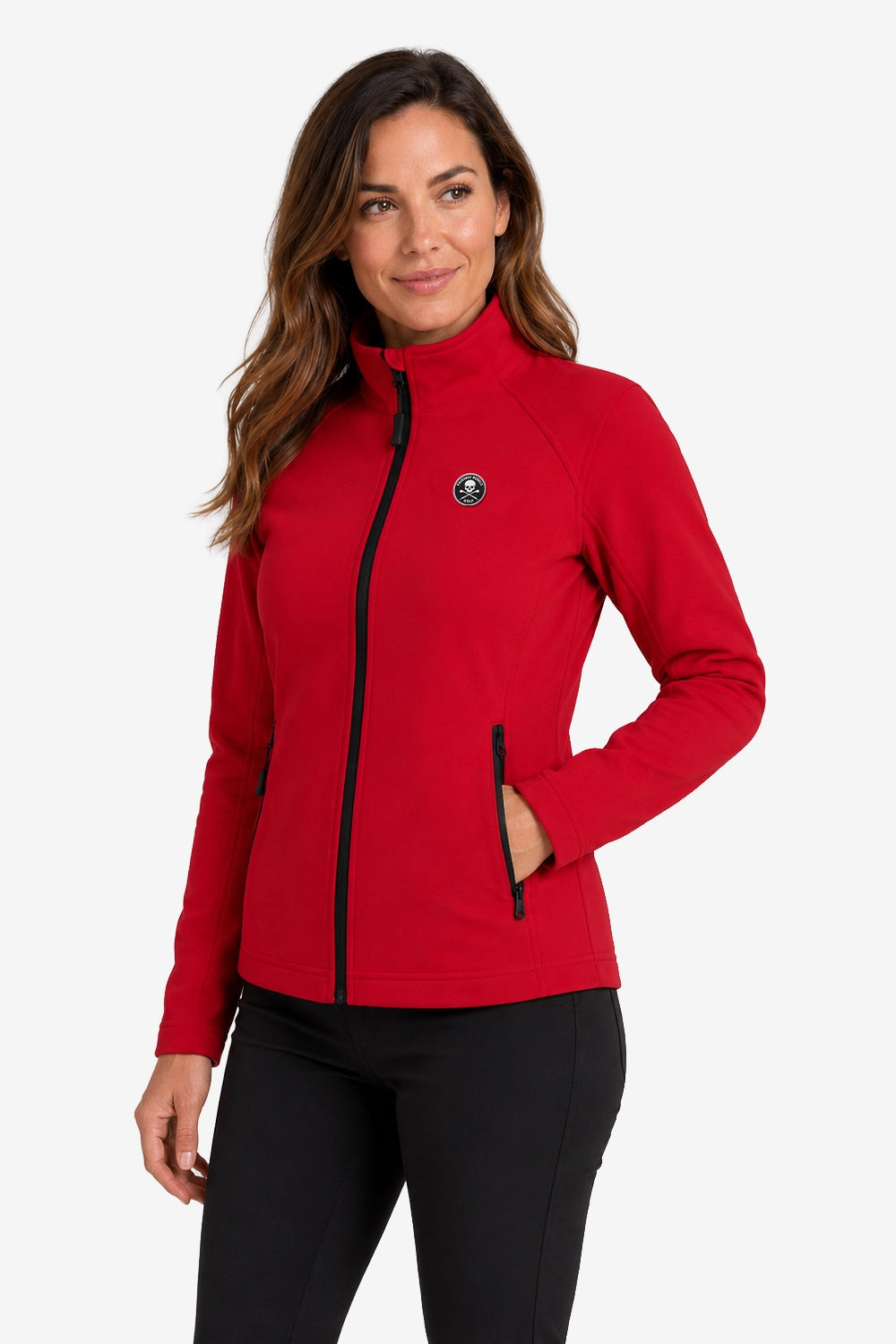 Veste de golf déperlante femme rouge, col montant et poches zippées
