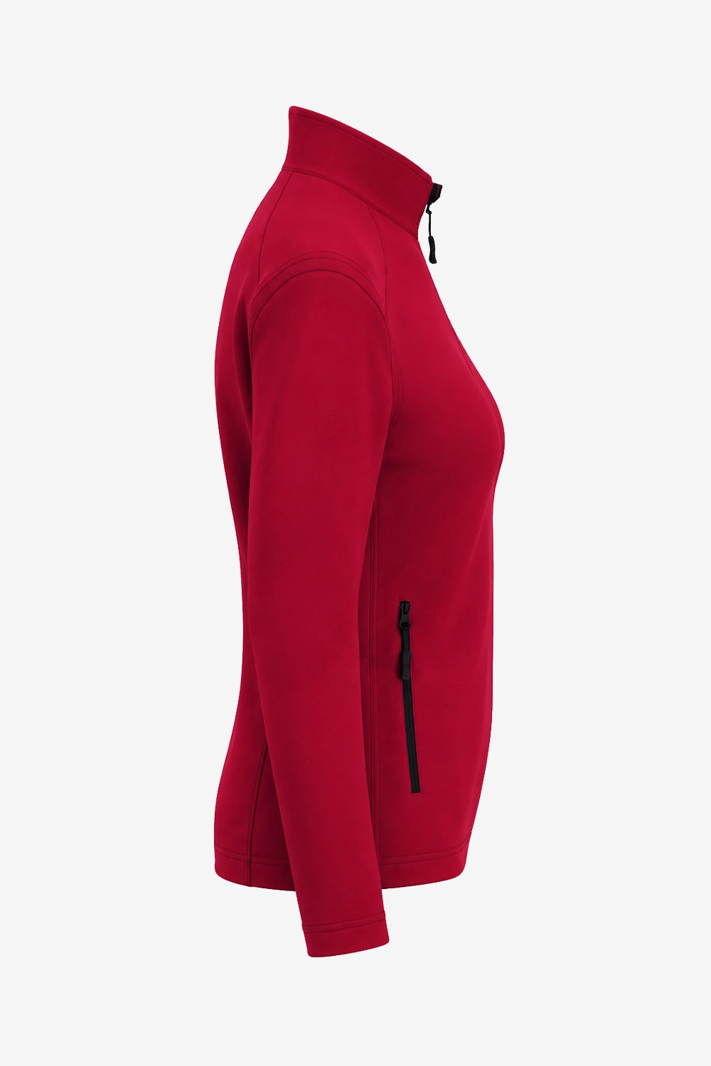 Veste de golf déperlante femme rouge, coupe cintrée, vue de profil manches