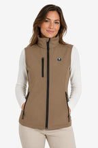 Veste golf femme sans manches déperlante beige, zip intégral, col montant, poches zippées.