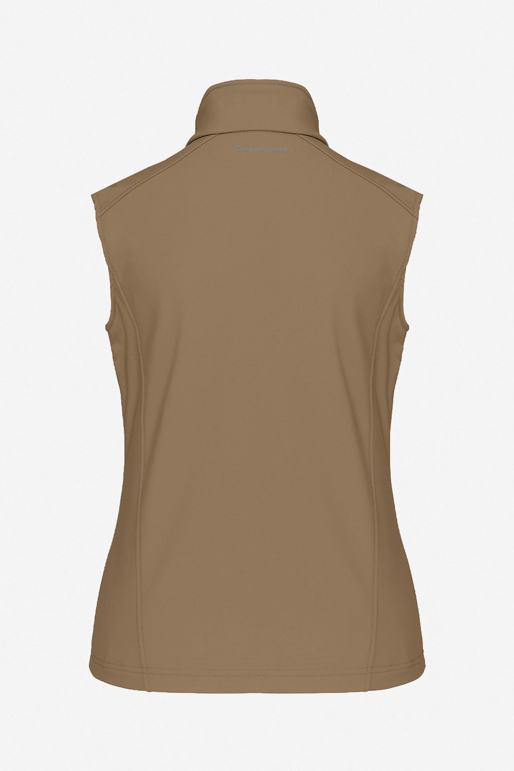 Veste golf femme sans manches déperlante beige vue dos, col montant et silhouette ajustée.