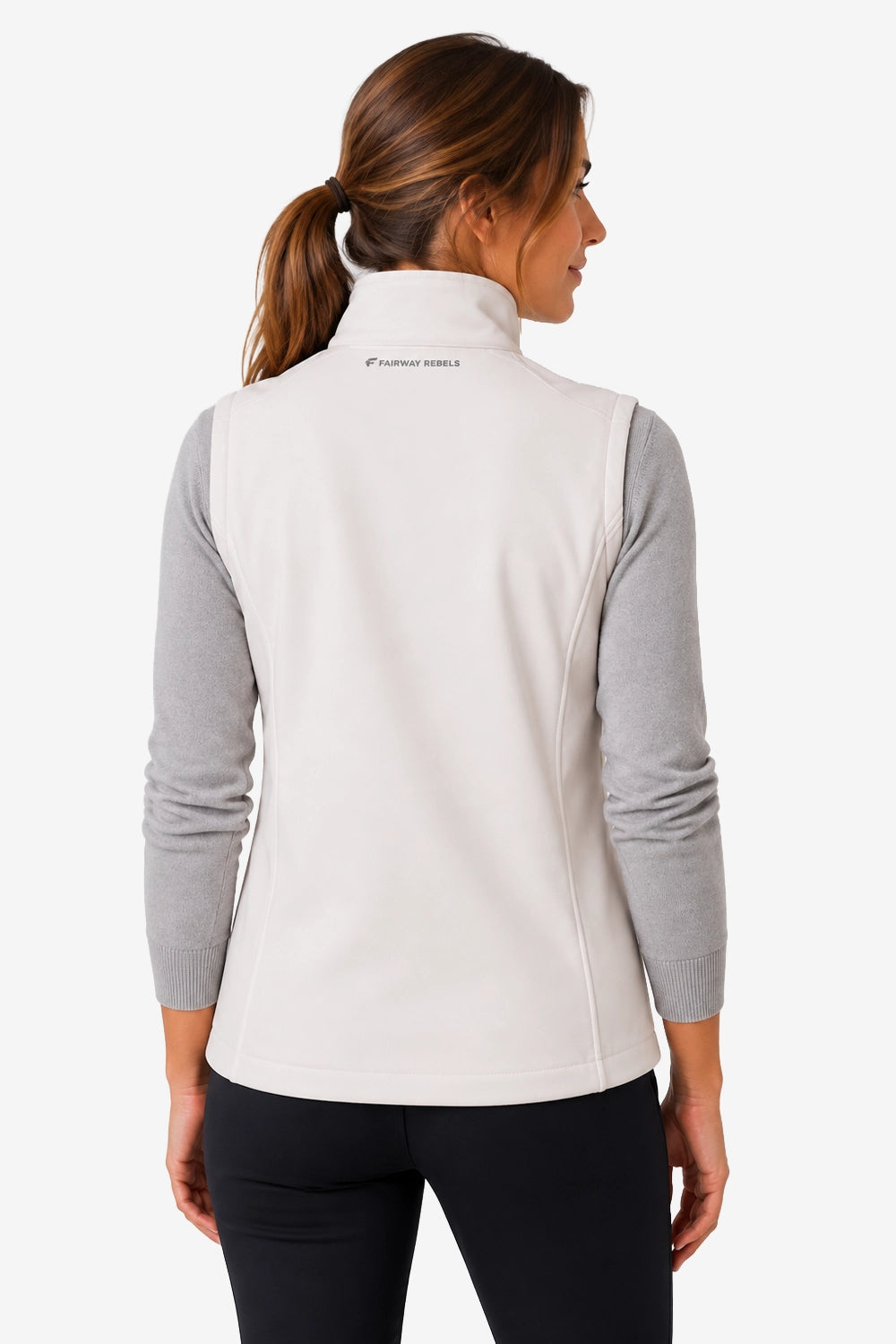 Gilet de golf sans manches déperlant femme blanc, vue dos, col montant