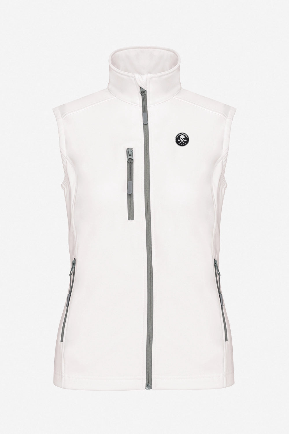 Gilet de golf sans manches déperlant femme blanc, zip intégral, écusson poitrine