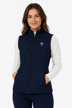 Gilet de golf sans manches déperlant femme bleu marine, zip central, col montant