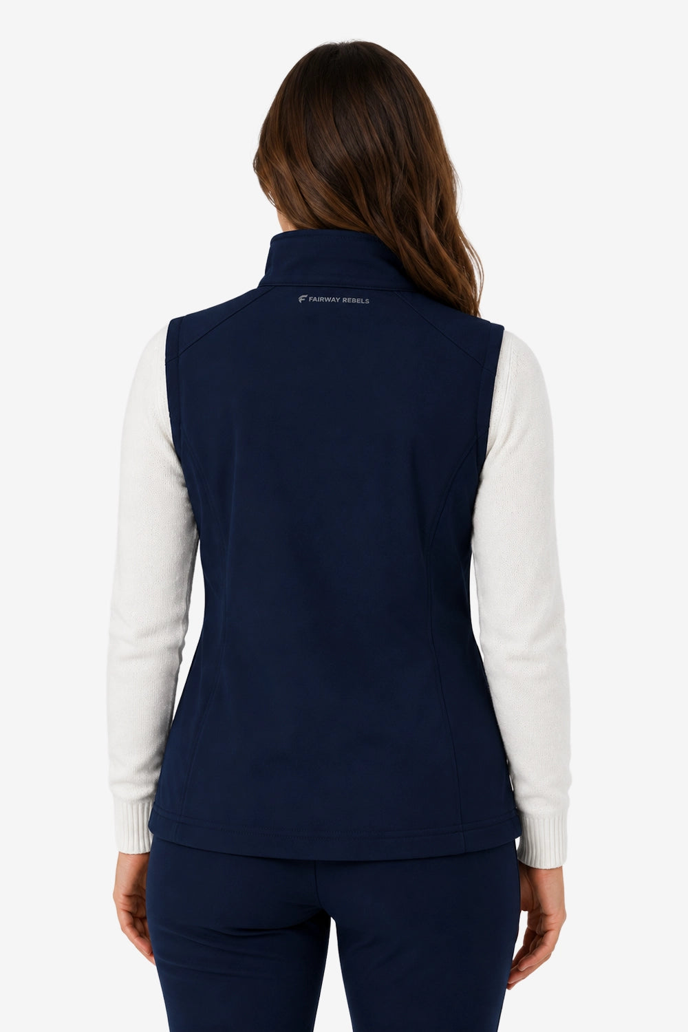 Gilet de golf sans manches déperlant femme bleu marine, vue dos, col montant