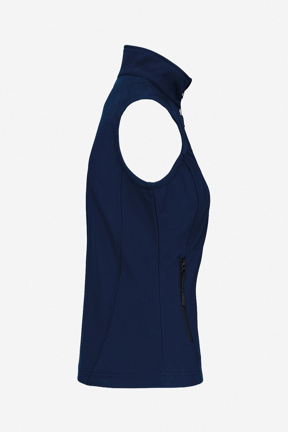Gilet de golf sans manches déperlant femme bleu marine, vue de profil, zip latéral