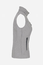 Gilet de golf sans manches à capuche, gris clair chiné, zip noir et poche latérale