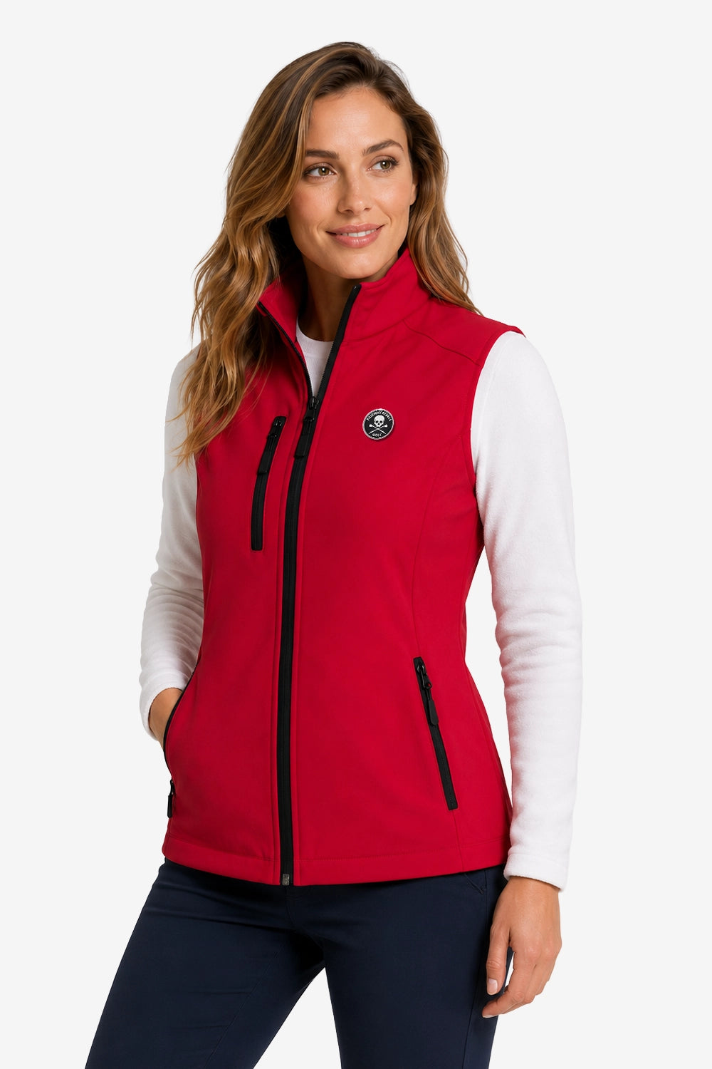 Veste golf déperlante sans manches rouge, zip central, poches zippées