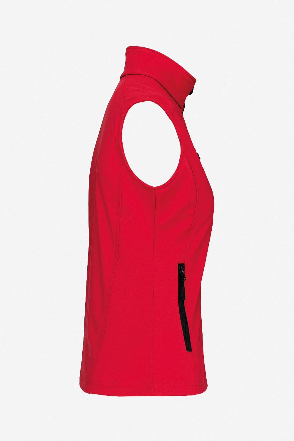 Veste golf déperlante sans manches rouge, vue profil, zip et poche zippée