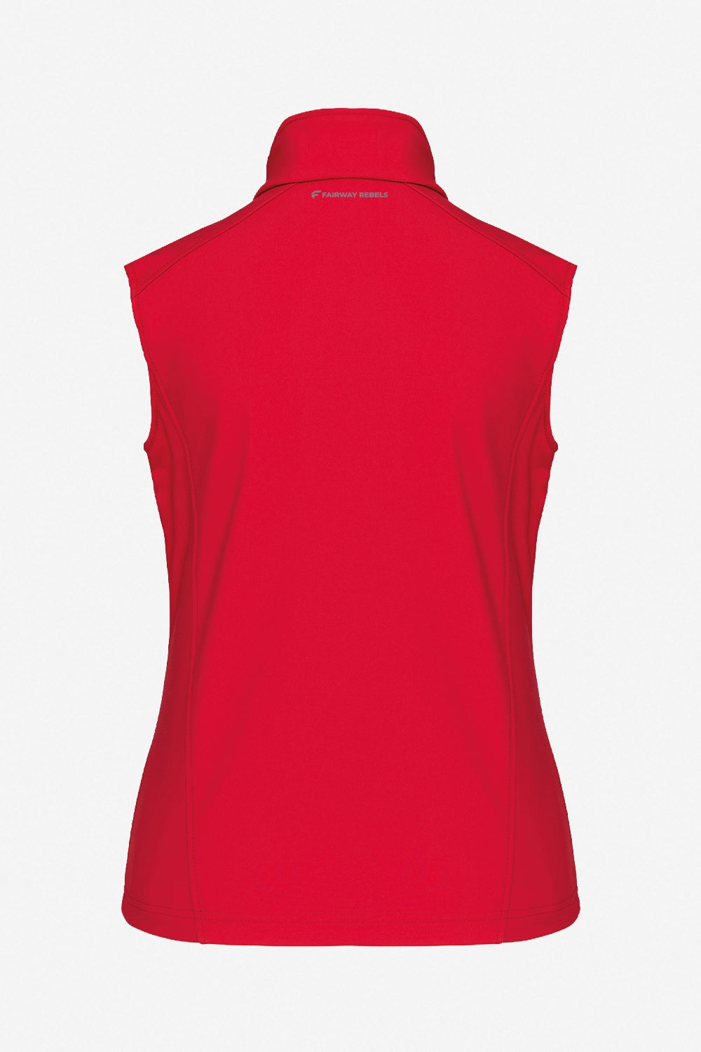 Veste de golf sans manches rouge, col montant, vue dos, fermeture éclair
