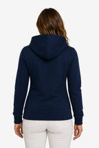 Veste zippée à capuche femme bleu marine, vue de dos, manches longues