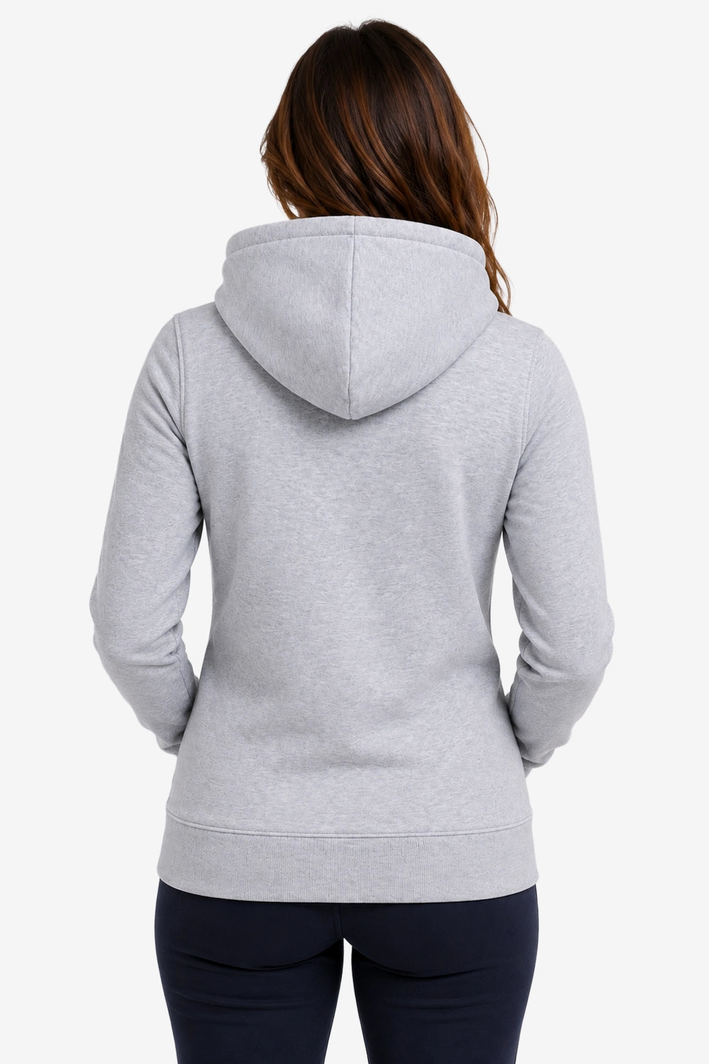 Veste zippée à capuche femme gris, vue de dos, manches longues