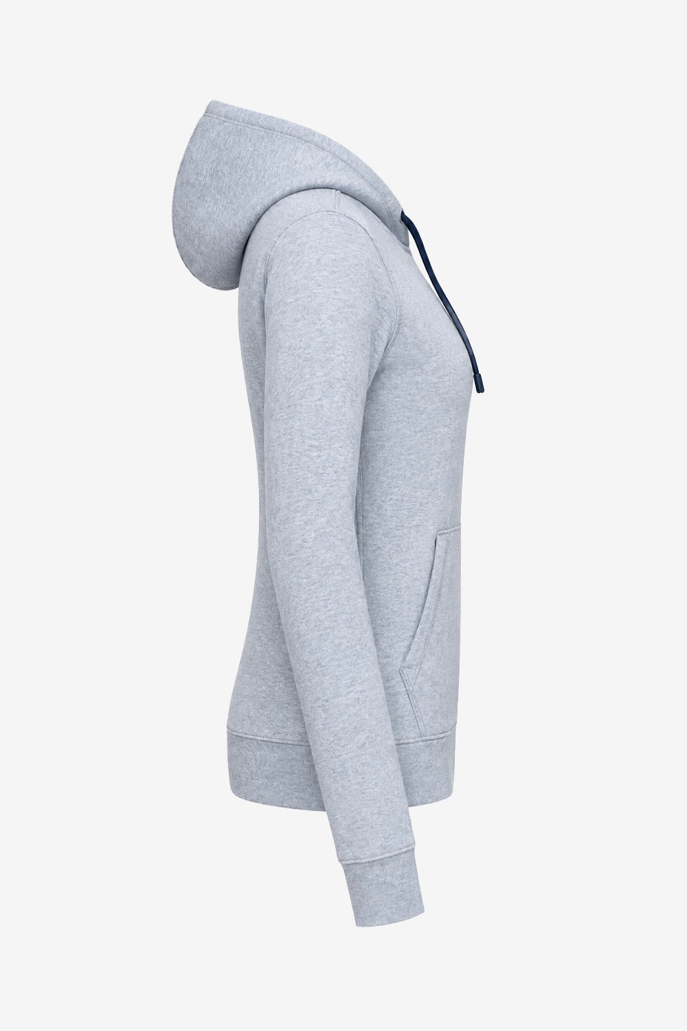 Veste à capuche gris clair, vue de profil côté, zip central