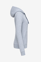 Veste à capuche gris clair, vue de profil côté, zip central