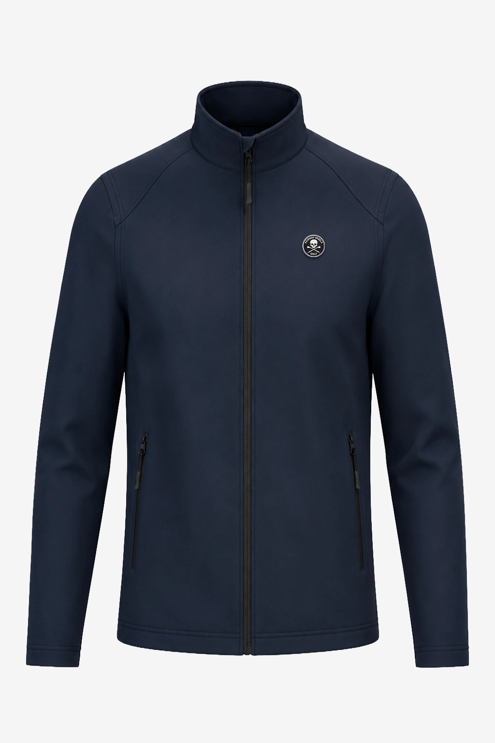 Veste golf déperlante bleu marine pour homme, zip intégral, écusson poitrine.