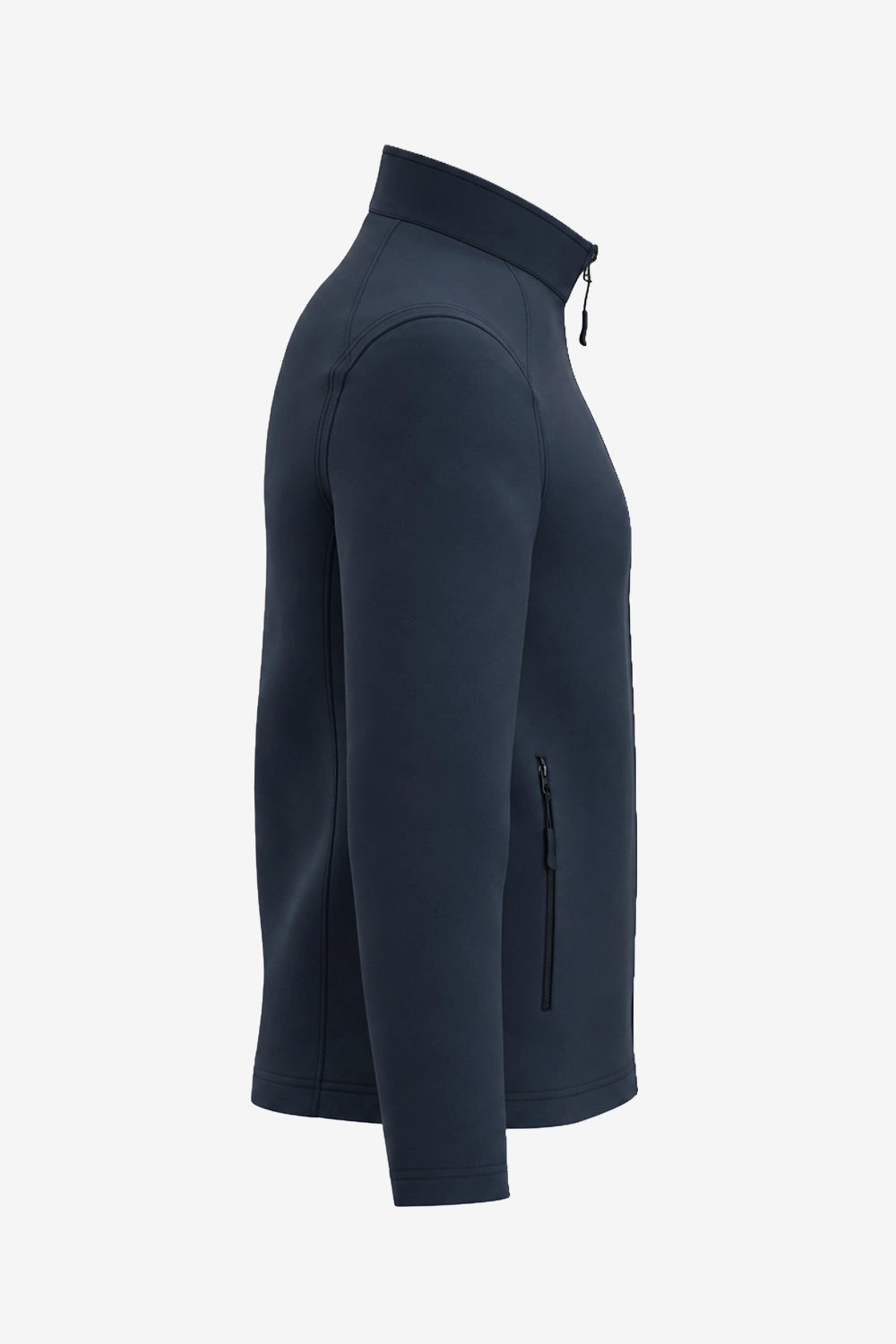 Veste de golf déperlante bleu marine pour homme, vue de profil, manche longue, poche zippée.