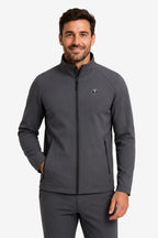 Veste golf déperlante gris foncé pour homme, zip intégral, écusson poitrine.