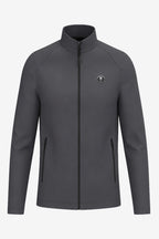 Veste golf déperlante grise pour homme, col montant, zip central, écusson.