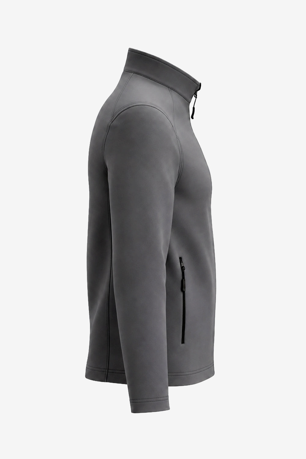 Veste de golf déperlante grise pour homme, vue de profil, manches longues, poche zippée.