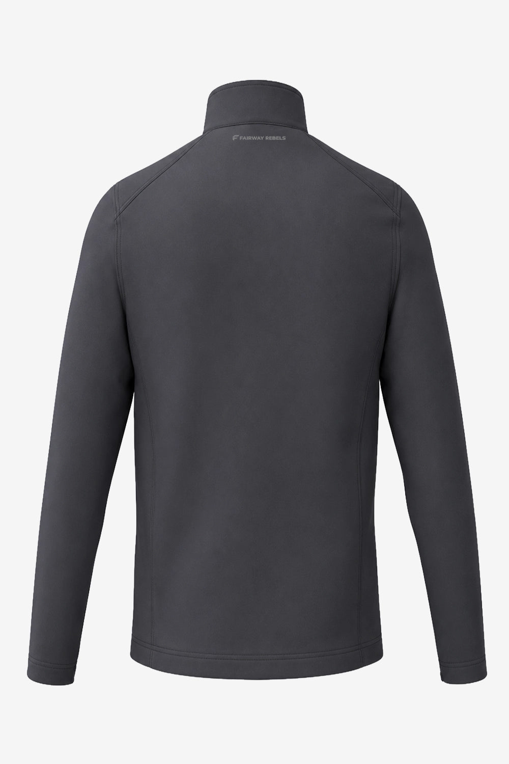 Veste de golf déperlante grise pour homme, vue dos, col montant, coupe ajustée.