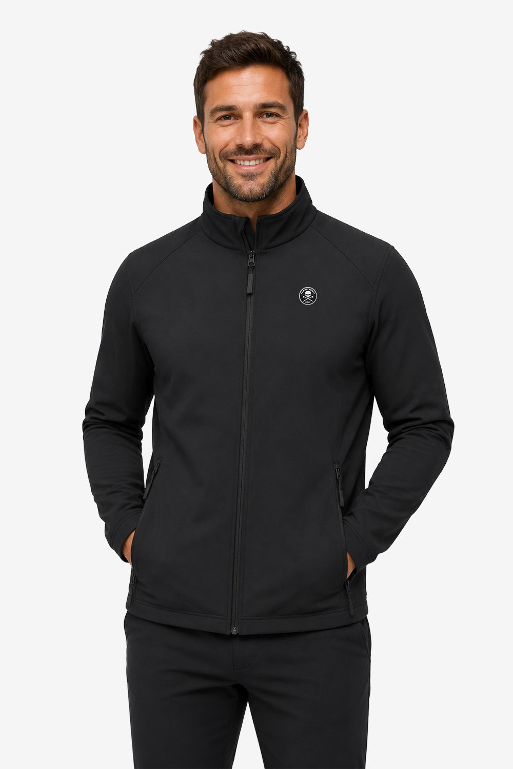 Veste golf déperlante noire pour homme, fermeture zippée, manches longues.