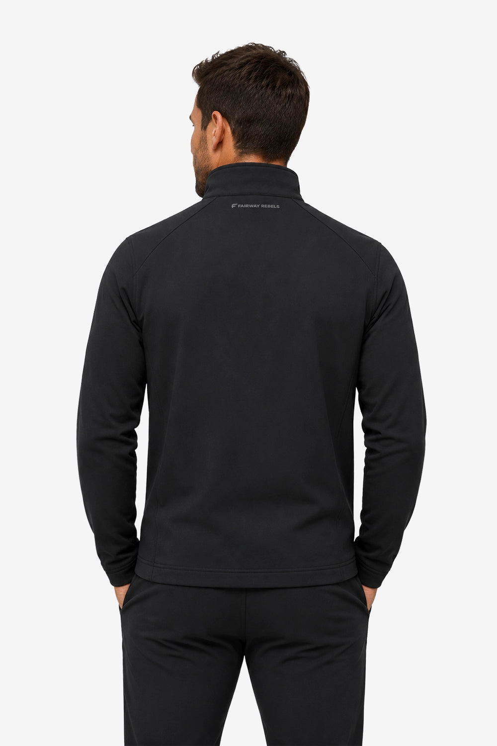 Veste golf déperlante noire pour homme, col montant, zip central.