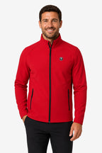 Veste golf déperlante rouge pour homme, zip central, poches zippées.
