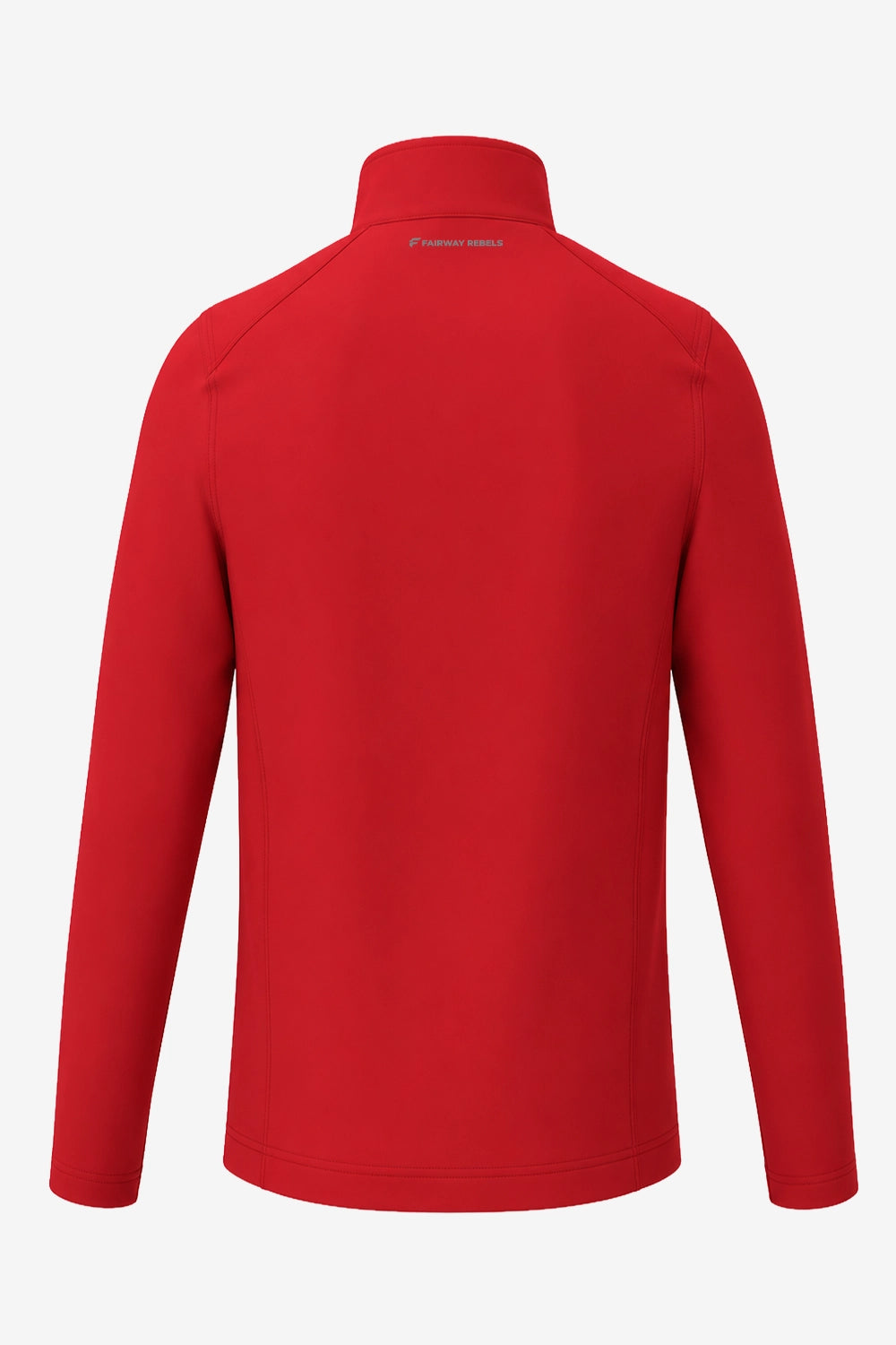 Veste de golf déperlante rouge pour homme, vue dos, col montant, fermeture zippée.