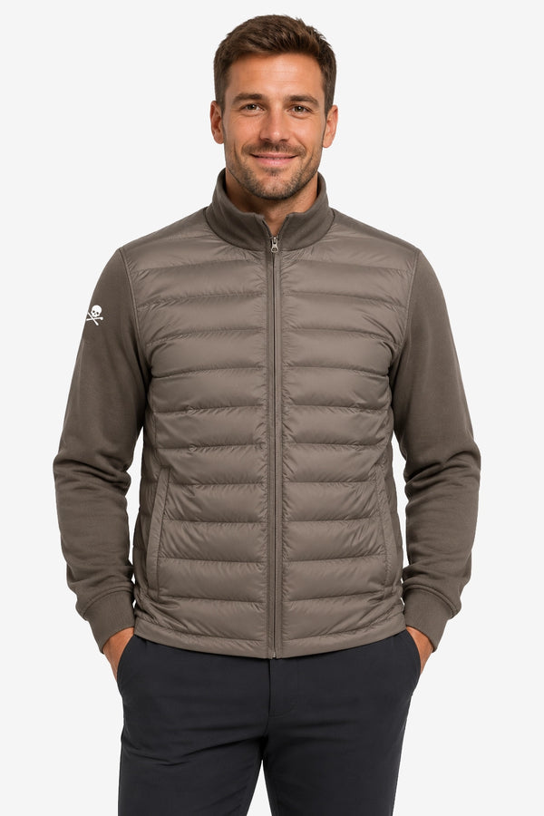 Veste de golf homme grise taupe, matelassée, fermeture zippée au col
