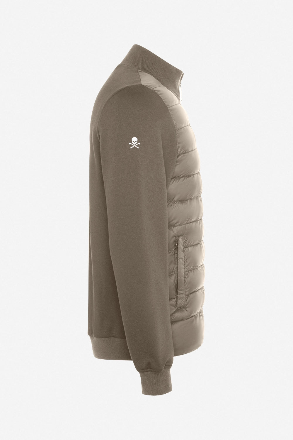 Veste de golf homme beige matelassée, vue de côté, manches en tissu
