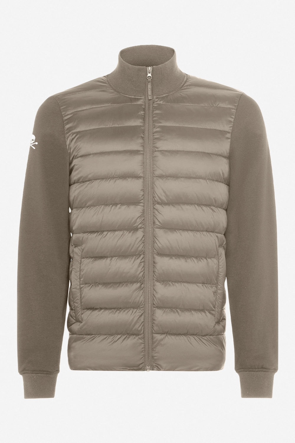 Veste de golf homme beige, matelassée sur le torse, zip au col montant