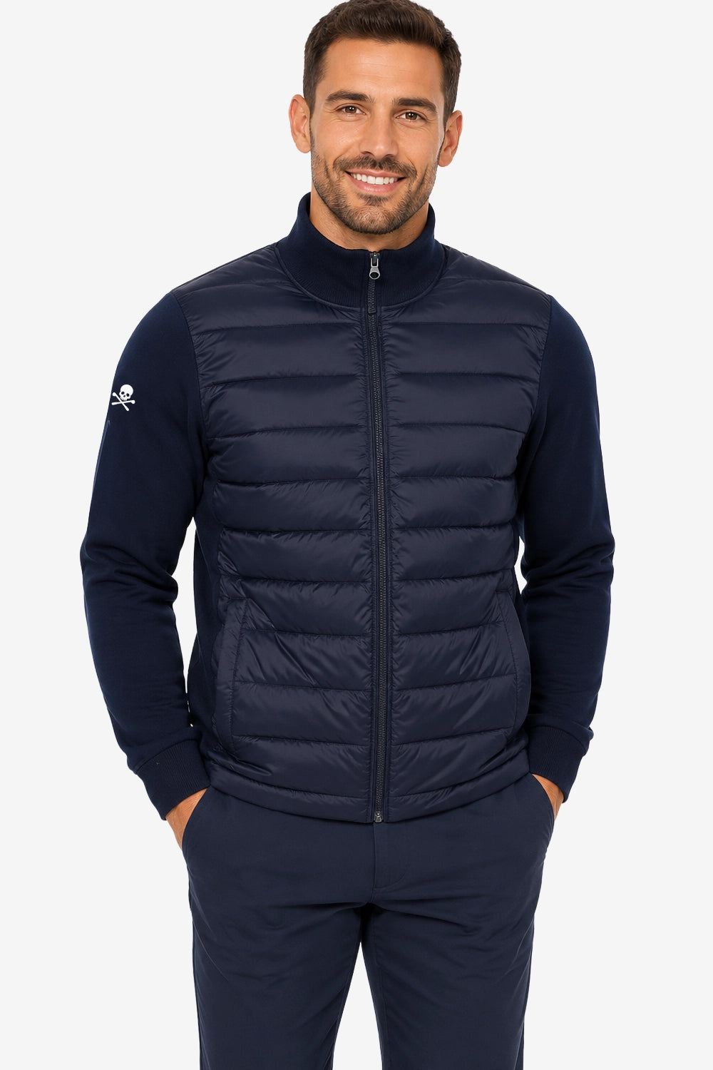 Veste de golf matelassée homme bleu marine, zip intégral, col montant