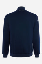 Veste de golf bleu marine, vue de dos, col montant et poignets côtelés