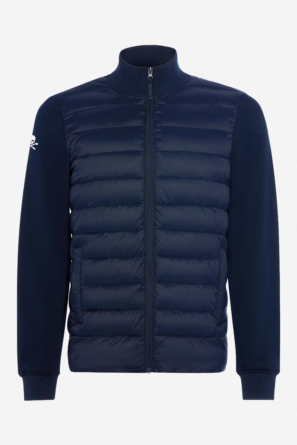 Veste de golf matelassée homme bleu marine, zip frontal, manches tricot