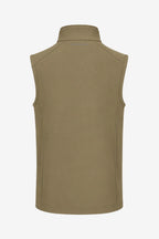 Veste golf sans manches déperlante beige, vue arrière du corps avec col montant.