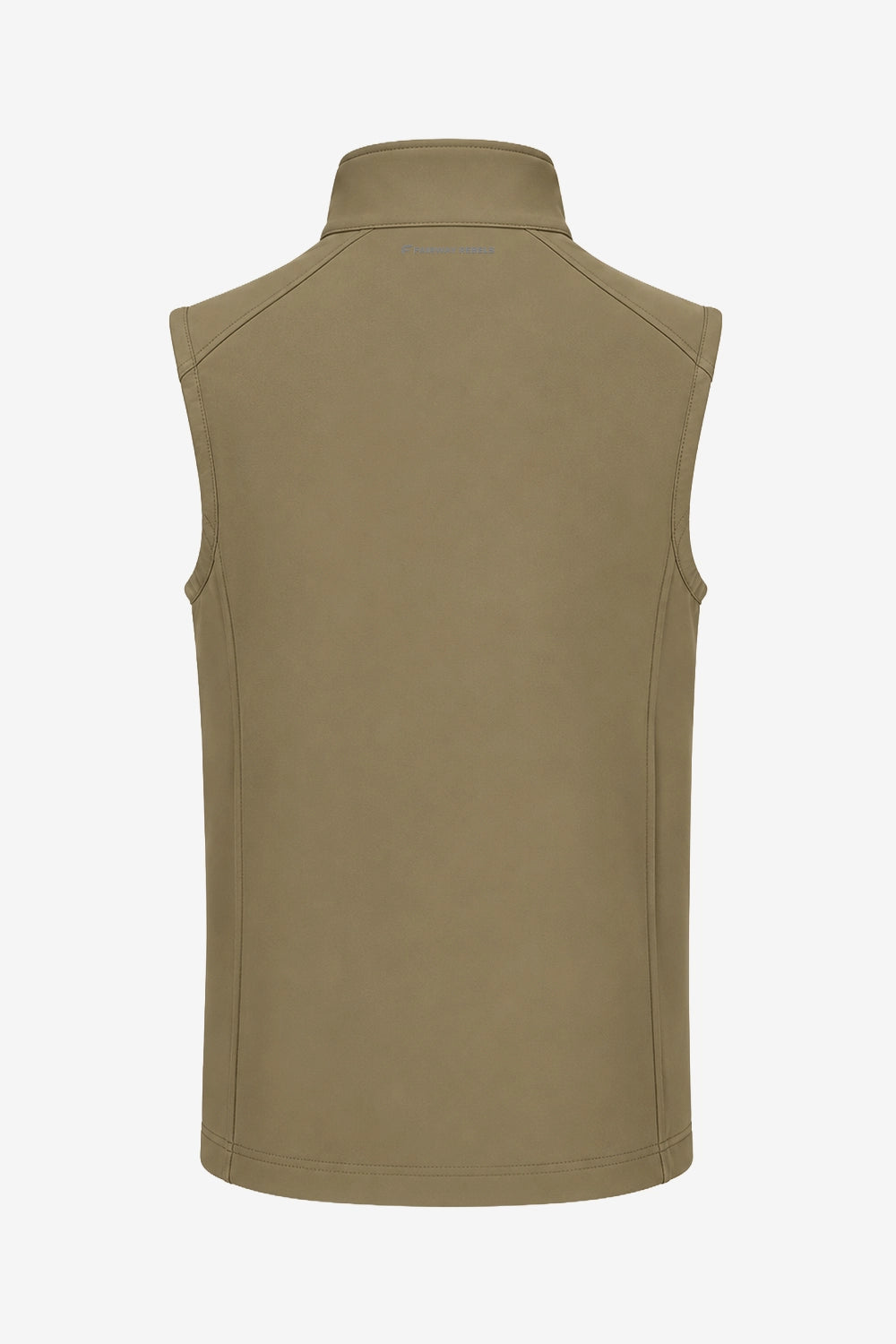 Veste golf sans manches déperlante beige, vue arrière du corps avec col montant.