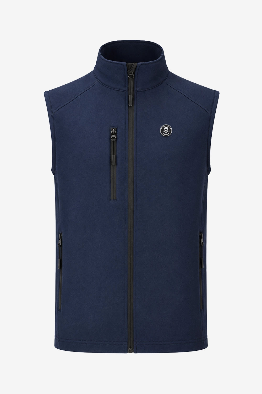 Veste golf sans manches déperlante bleu marine, fermeture zippée, poches zippées, col montant