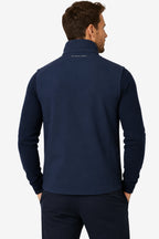 Veste golf sans manches déperlante bleu marine, vue dos sur mannequin, col montant, zips
