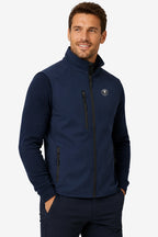 Veste golf sans manches déperlante bleu marine, col montant, fermeture zippée et logo poitrine
