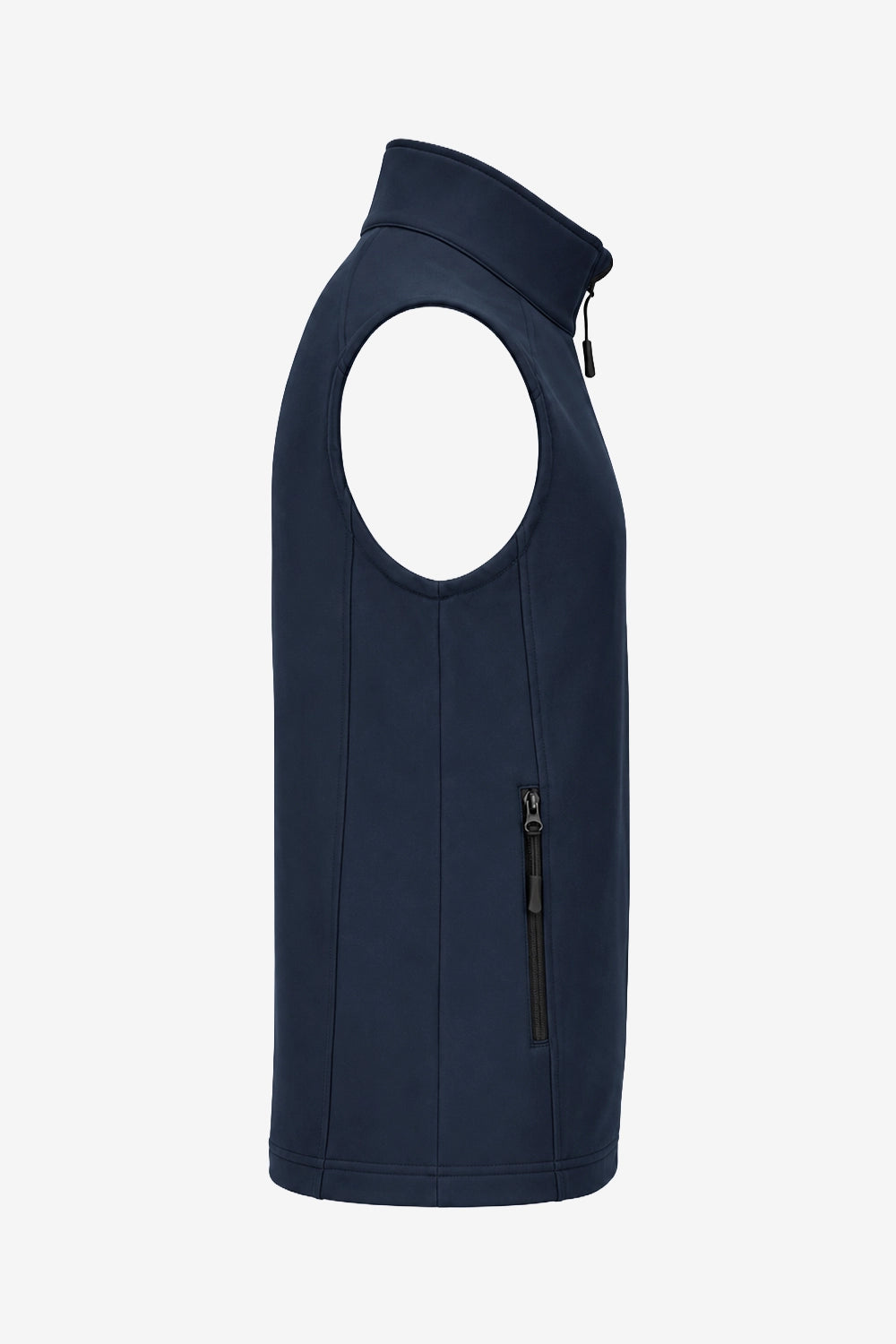 Gilet de golf sans manches déperlant bleu marine, col montant, fermeture zippée.