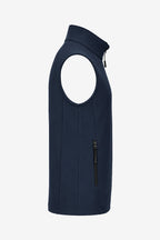 Gilet de golf sans manches déperlant bleu marine, col montant, fermeture zippée.