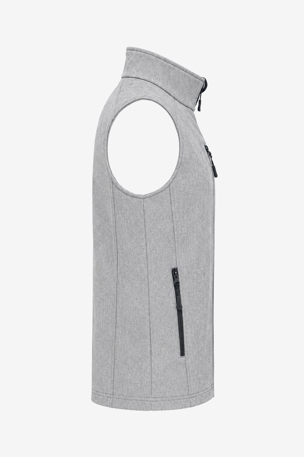 Gilet de golf sans manches déperlant gris clair, vue de côté, fermeture zippée.
