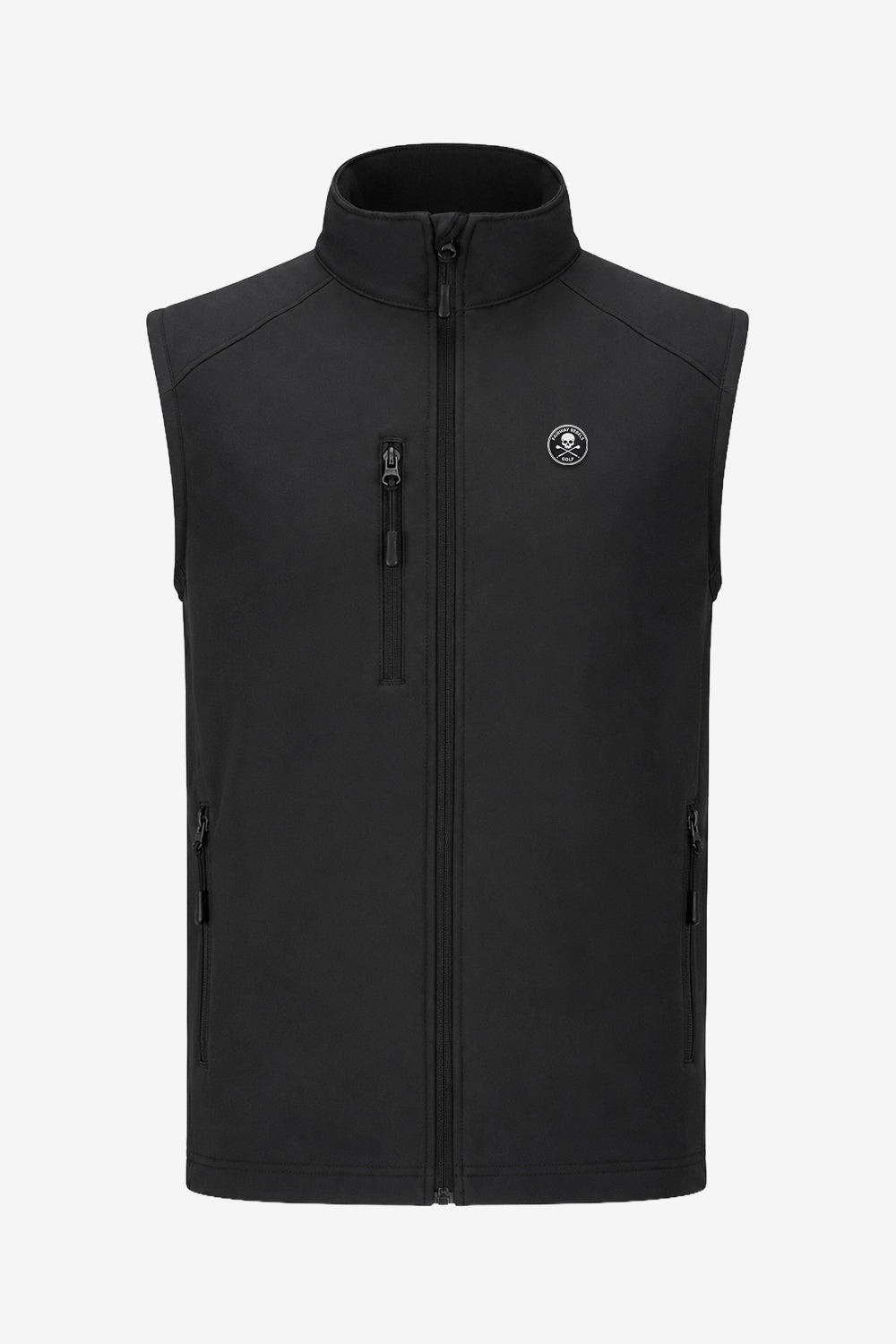 Gilet sans manches noir déperlant, fermeture zippée, col montant, logo et poches discrètes