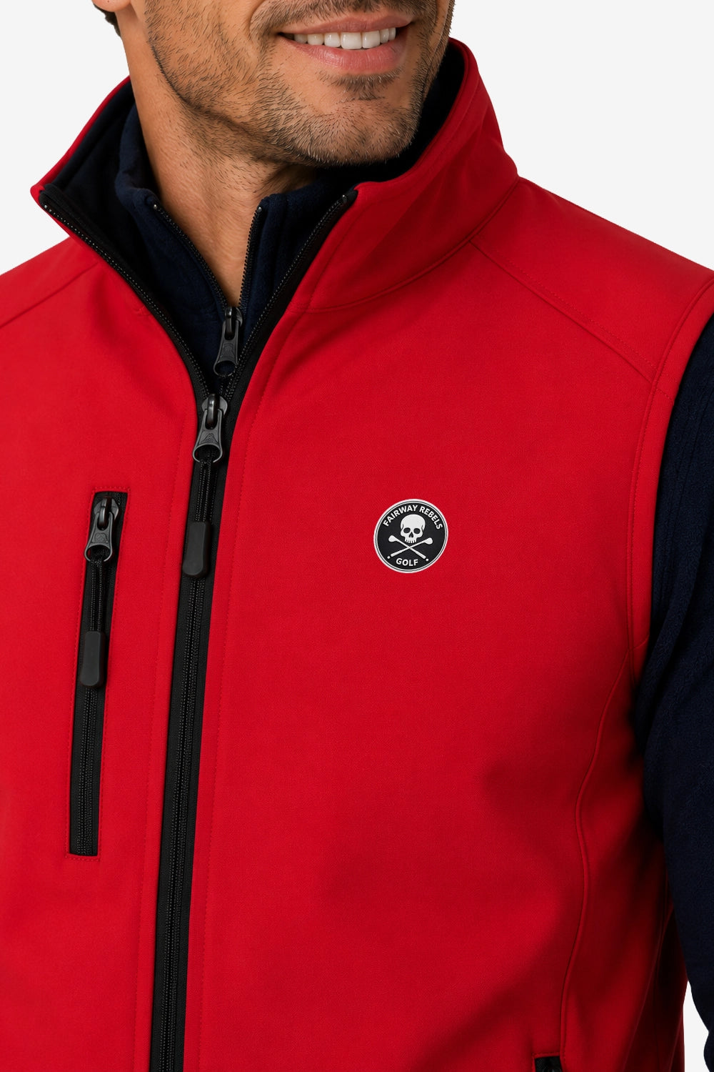 Gilet sans manches rouge déperlant, fermeture zippée et logo poitrine, poche verticale