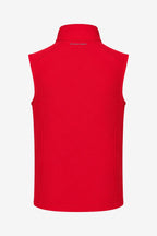 Veste sans manches de golf déperlante rouge, col montant et devant lisse.